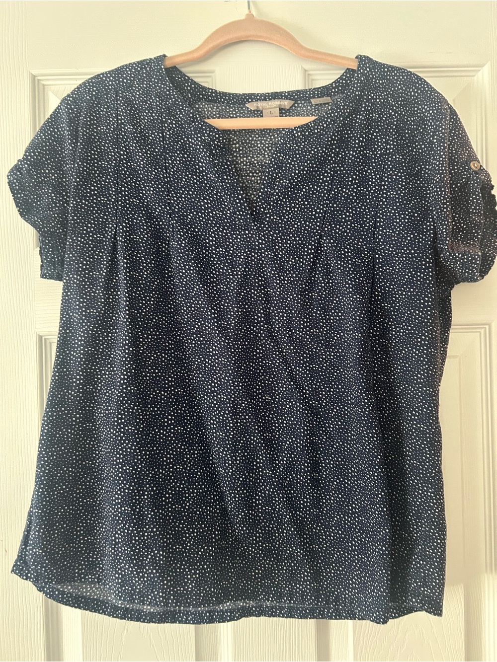 Royal Robbins Navy Dotted V-Neck Blouse